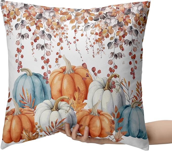 Fall Pillow Covers Colorful Pumpkin Throw Pillow Covers Autumn Thanksgiving Harvest Pillow Case 18x18 Set of 2 Double Sided Printing Cushion Case for Bedroom Couch Sofa