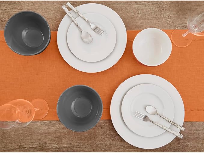 Solino Home 100% Pure Linen Dining Table Runner Pumpkin Woven, 14 x 90 in | Classic Hemstitch, a graceful centrepiece for dining and gatherings, hemstitched border, mitered corners, OEKO-TEX Certified