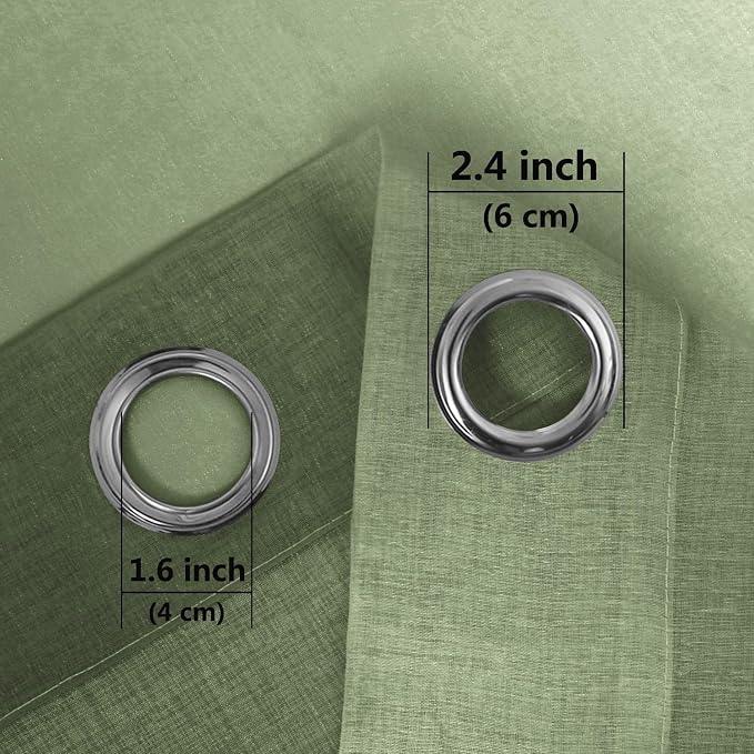 DWCN Ombre Sheer Curtains - Extra Long Faux Linen Semi Voile Grommet Top Gradient Curtains for Bedroom and Living Room, Set of 2 Window Curtain Panels, 52 x 96 Inch Length, Light Olive Green