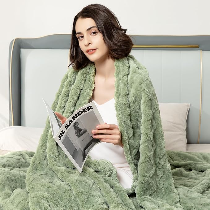 Aganear Blanket Queen Size - Fuzzy Cozy Soft Blanket for Couch, Sofa, Bed, Office, Decorative Present for All Seasons, Portable Throw Blankets for Couch, Sofa, Bed(90"x90", Sage Green)