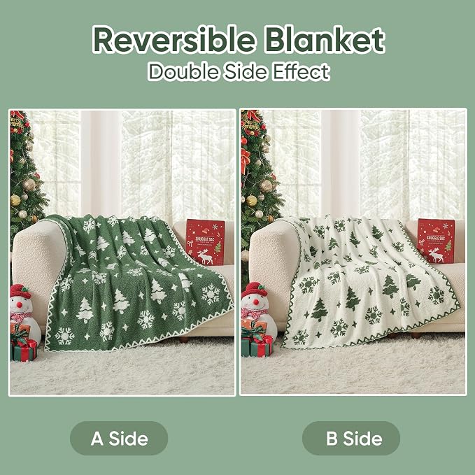 Snuggle Sac Christmas Throw Blanket Fairy Isle Christmas Tree 50x60 inches, Ultra Soft Cozy Gift Throw Blanket for Couch, Sofa and Bed for Xmas