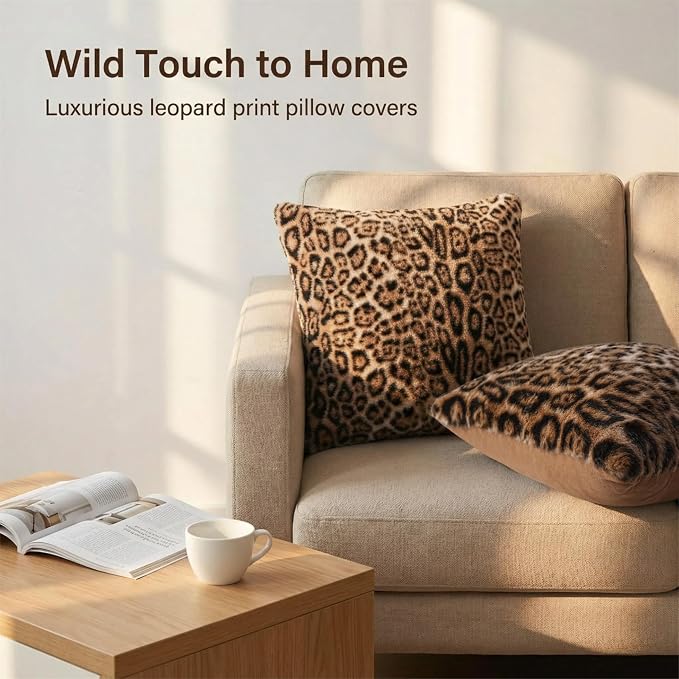 cygnus Faux Fur Cheetah Print Pillow Covers 20x20 inch | Set of 2 Leopard Couch Pillowcase ,Fluffy Fuzzy Decorative Square Throw Pillows, for Couch Sofa Living Room Bedroom Decor