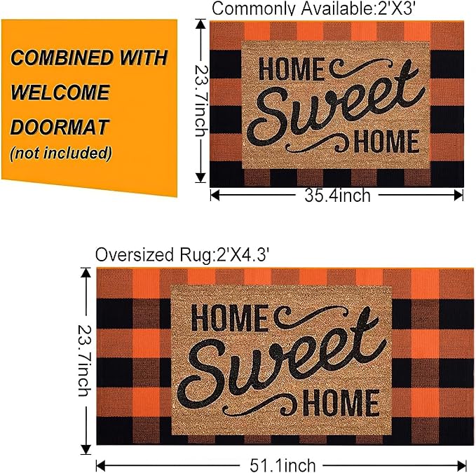 Fall Layered Doormat 24''x35'' Orange and Black Farmhouse Porch Mat Cotton Woven Washable Outdoor Rug for Layering Rug,Fall,Halloween,Kitchen,Farmhouse,Entryway