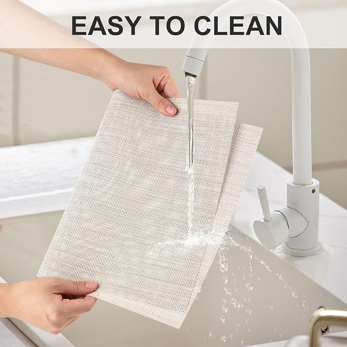 Vinyl Placemats Set of 6, PVC Woven Washable Non-Slip Table Mats, Heat Resistant Wrinkle Free Place Mats for Dining Table, Easy to Clean (6, Beige)