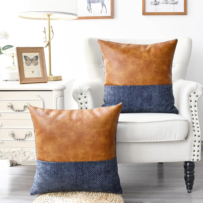 CaliTime Decorative Couch Throw Pillow Covers 16 X 16 Inches Navy Blue