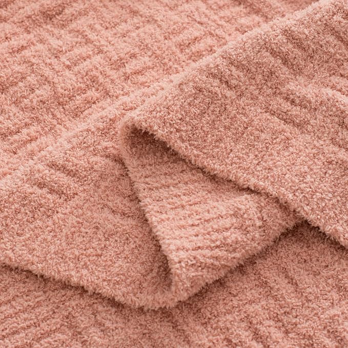 Pink Ultra Soft Knit Throw Blanket for Couch,60"X80" Microfiber Fluffy Cozy Warm Knitted Blankets with Checked Pattern for Sofa Bed