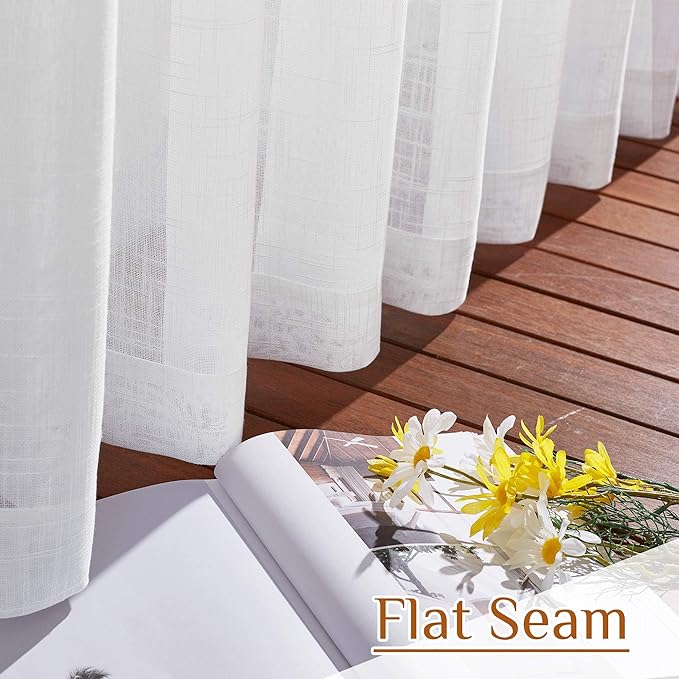 NICETOWN White Curtains 84 inches Long for Living Room, Rod Pocket & Back Tab Semi Sheer Linen Curtains Vertical Drapes Privacy with Light Through for Hall/Villa, 42" W x 84" L, 2 Panels