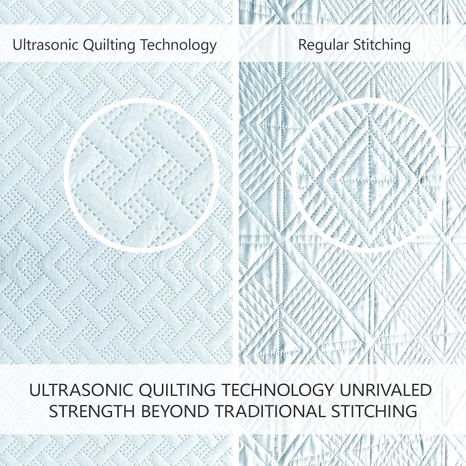 FLYMME Quilts King Size, Lightweight Sky Blue Bedspreads, Basket Weave Pattern,Ultra Soft Microfiber Bed Coverlet 3 Pieces for All-Seasons (1 Quilt, 2 Shams)