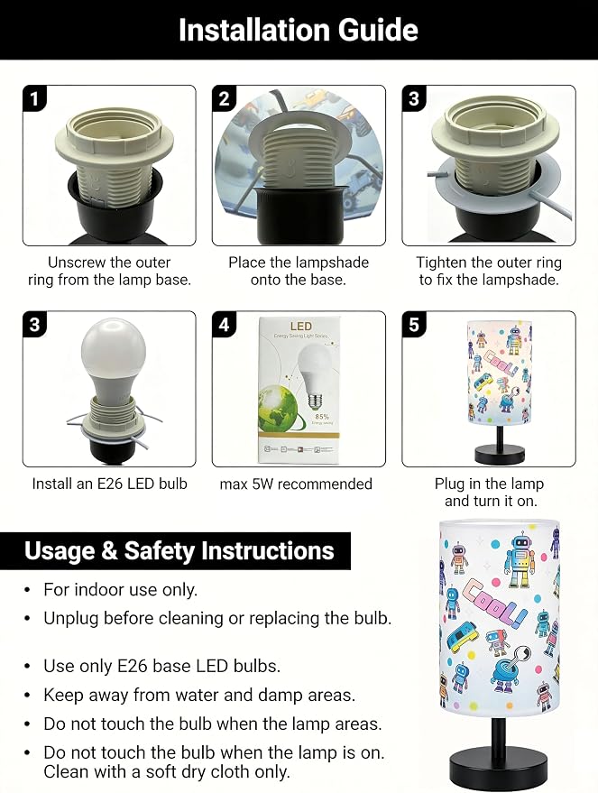 Kids Lamps for Bedrooms Boys, Robot Bedside Lamp , 3 Colors Nightst and Light Lamp, Round Base Flaxen Fabric Desk Lamp for Kids Room, Robot Lamp Gift fo Boys Girls (LED Bulb Included) (Robotic)