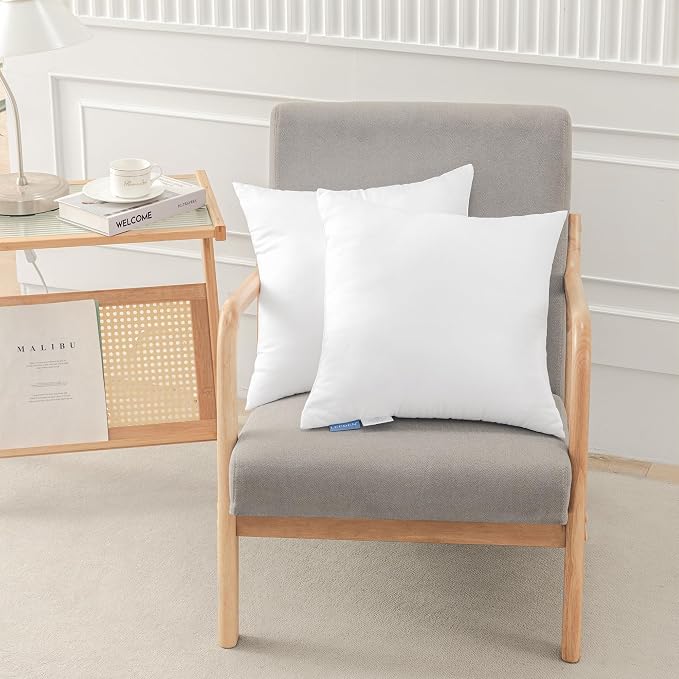 Leeden 20x20 Pillow Inserts, 20 Inch Decorative Throw Pillow Inserts, Soft Fluffy Square Throw Pillows for Couch, Sofa, Bed, and Home Decor White Cushion Pack of 2