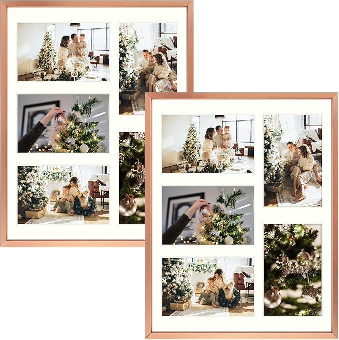 Golden State Art 11x14 Collage Frame for 5 4x6 Photos Rose Gold 2 Pack