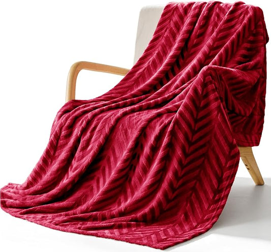 Whale Flotilla Flannel Fleece Throw Blanket for Couch, Red | Lightweight Breathable Soft Sofa Throws, Plush Fluffy Chevron Design Decorative Blankets for All Season, 50x60 Inch