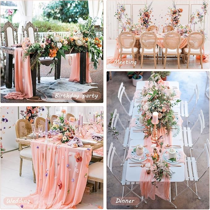12 Pack Cheesecloth Table Runner 35x72 Inch Boho Gauze Table Runner Rustic Cheese Cloth Long Romantic Table Runners for Wedding Bridal Shower Birthday Party Table Decor (Peach Coral)