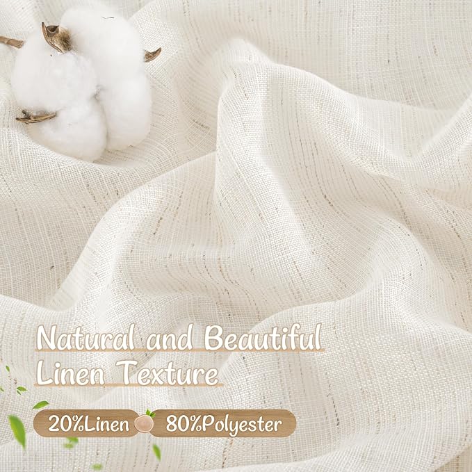 Cream Ivory Semi Sheer Linen Curtains for Living Room, 52 x 78 Inch | Light Filtering, Neutral Boho Drapes for Bedroom, Back Tab Rod Pocket, Panels for Farmhouse, 78 Inch Length, 2 Panels Set