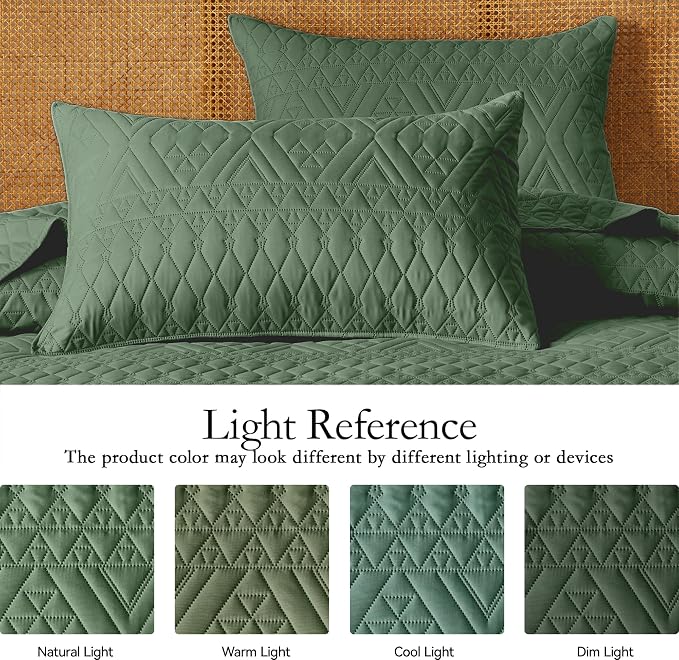 akkialla Twin Size Quilt Bedding Set,Green Lightweight Microfiber Soft Bedspreads,Modern Style Geoetric Pattern Coverlet Set for All Seasons,2 Piece(1 Quilt,1Pillow Sham)