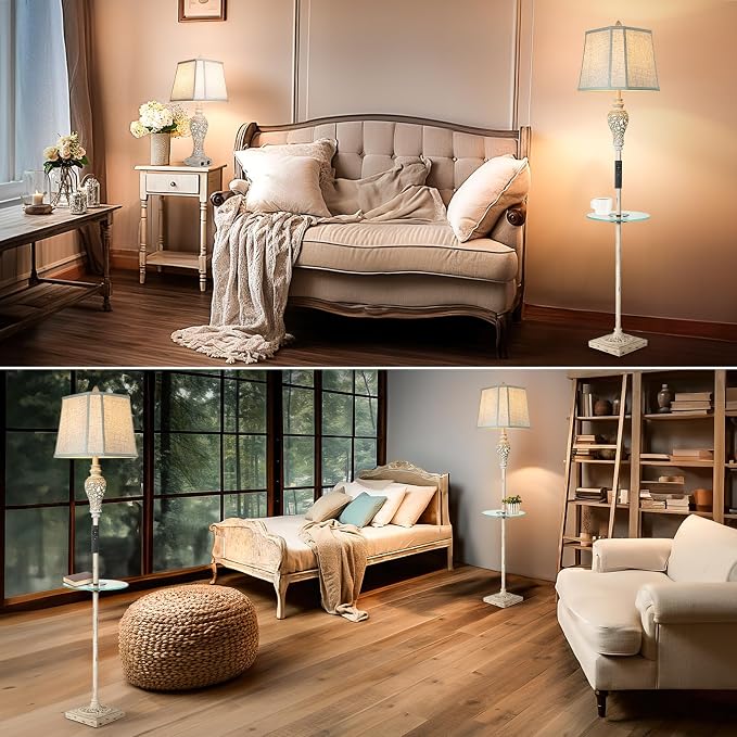 65" Rustic Floor Lamp with Nightlight, Stepless Dimming and Remote Control