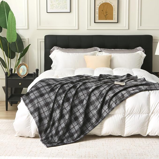 MERRYLIFE Black Plaid Flannel Throw Blanket for Couch Bed Sofa 50" 60" | Grid Pattern, Ultra-Plush Soft, Decorative Colorful Travel Blanket, farmhouse, Machine Wash, Gift Choice
