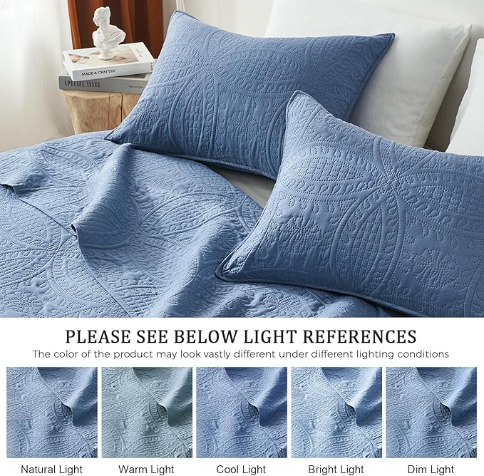 akkialla Twin Quilt Bedding Set,Bluish Grey Ultrasonic Quilt Set,Lightweight Soft Bedspread Coverlet,Modern Style Coin Pattern Bed Cover for All Seasons,2 Piece(1 Quilt,1 Pillow Sham)