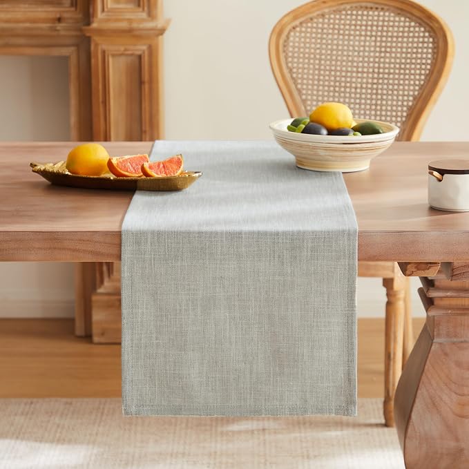 ZeeMart Rustic Cotton Linen Table Runner, 13x108 Inches Light Grey | Farmhouse Style Linen Table Runners 108 Inches Long, Washable Kitchen Dining Table Decoration for Home Party Decor
