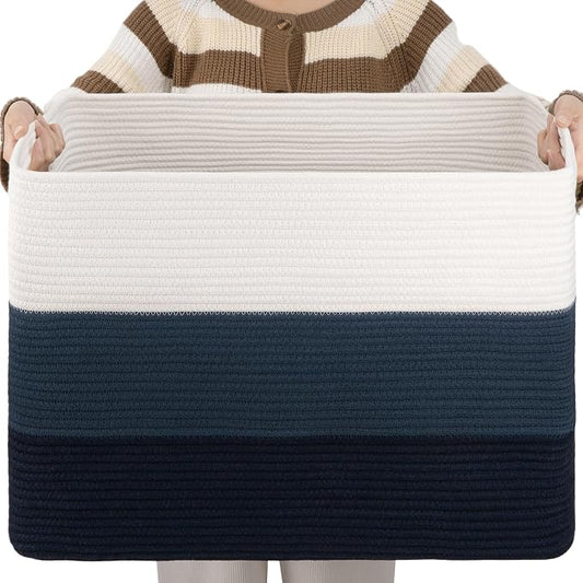 OIAHOMY Blanket Basket Laundry Basket Dog Toy Basket 108L Gradient Blue | Large Storage Basket,Baby Basket,Toy Storage,Woven Rope Basket for Blankets,Blanket Storage for Living Room