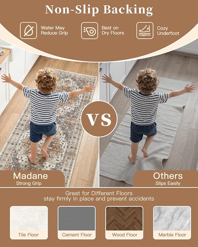Madane Washable Kitchen Rug Set of 3 Small Area Rugs Non-Slip Turmeric/Grey | Vintage Hallway Entryway Door Mat Indoor Entrance Low Pile Floor Carpet Runner for Inside Front Entry Laundry 2x3+2x4+2x5