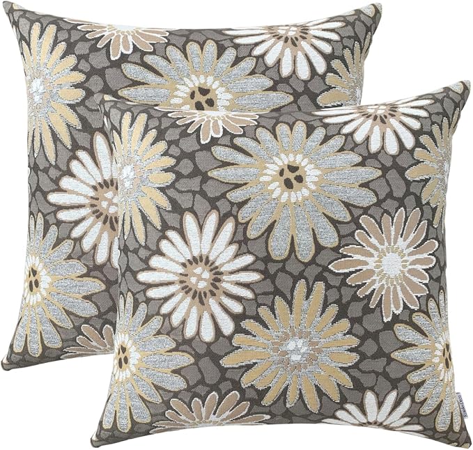 18x18 Floral Jacquard Throw Pillow Covers, 2-Pack, Brown