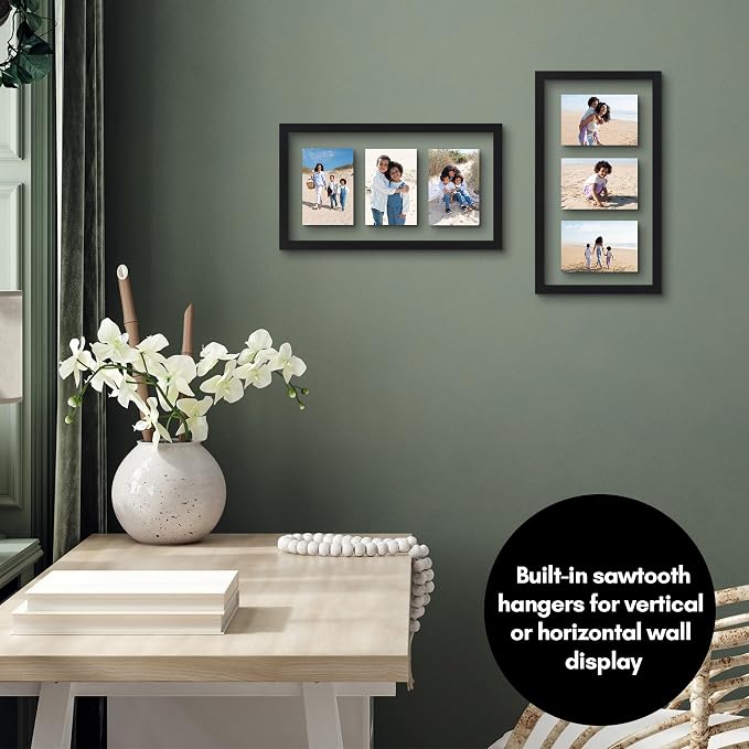 Americanflat 4x6 Floating Collage Picture Frame - Fits 3 - Black