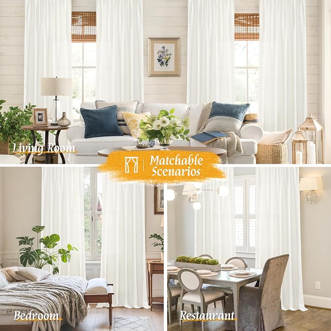 Natural Linen 63 Inch Length Curtains for Living Room, 2 Panels | Light Filtering, Semi Sheer, Linen Textured, Privacy Protected, Curtains for Bedroom, Farmhouse, Rod Pocket, 52 x 63 Inch