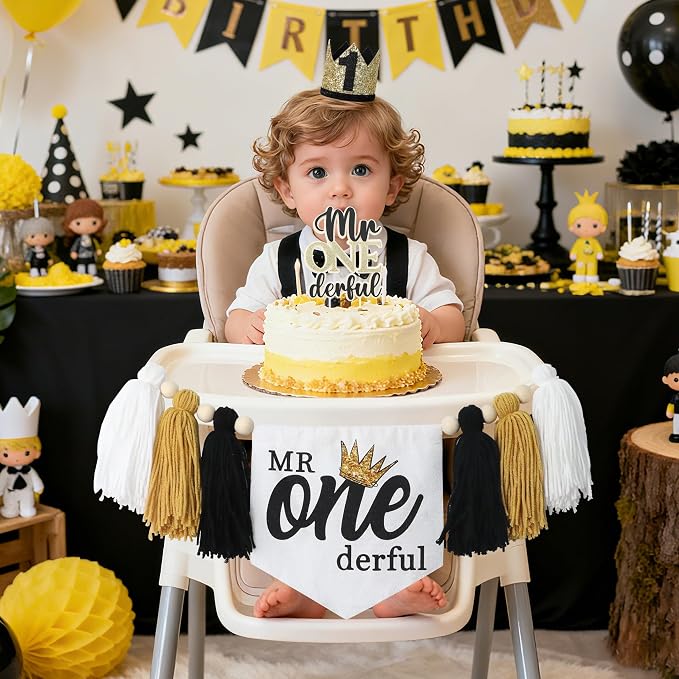 Mr Onederful 1st Birthday High Chair Banner 1 Year Old Decorations Boy