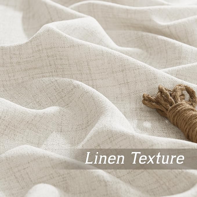 RYB HOME Living Room Curtains and Drapes Linen Sheer 84 inches Long | Light Filtering, Breathable, Weave Textured, Rod Pocket, for Bedroom, Semi Sheer, Cream, W52 x L84, 2 Panels Set