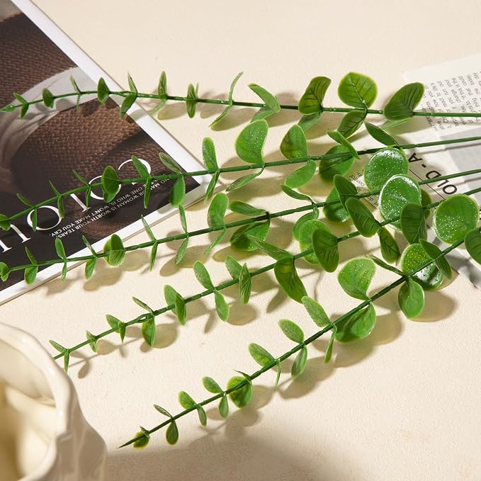 18pcs Eucalyptus Stems Light Green Greenery Stems Fake Leaves Artificial Flowers Bouquet Faux Branches Centerpiece Flores Plants for Home Party Decor Wedding Decoration