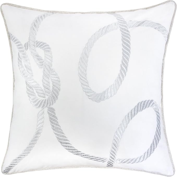Embroidery White Velvet Throw Pillow Cover, Merry Christmas Series Gift Knot Luxury Soft Fuzzy Cozy Warm Slik Gift Square Couch Cushion Pillow Case 20 x 20 Inch, Cover Only