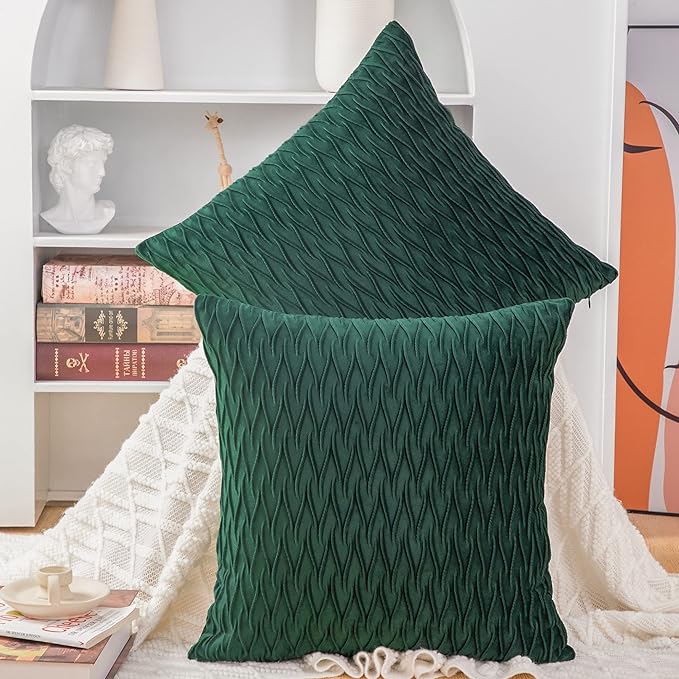 MADIZZ Set of 2 Super Soft Velvet Decorative Throw Pillow Covers 16x16 inch Army Green Square with Texture Luxury Style Cushion Case Pillow Shell for Sofa Bedroom