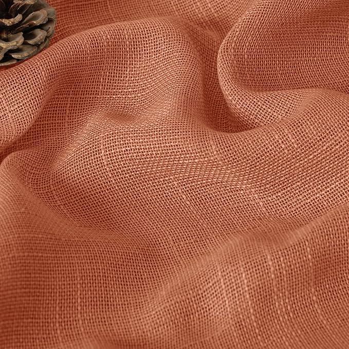 YoungsTex Burnt Orange Linen Curtains 68 Inches Long for Living Room - Semi Sheer Drapes Light Filtering with Rod Pocket Back Tab Rustic Lightweight for Bedroom Window, 2 Panels, 52 X 68 Inch