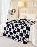 Ultra Soft Cozy Buffalo Checkerboard Lightning Pattern Fluffy Microfiber Knitted Throw Blanket Lightweight Fleece Checkered Blanket for Sofa Couch Bed Travel Black 50"x60" Both Sides