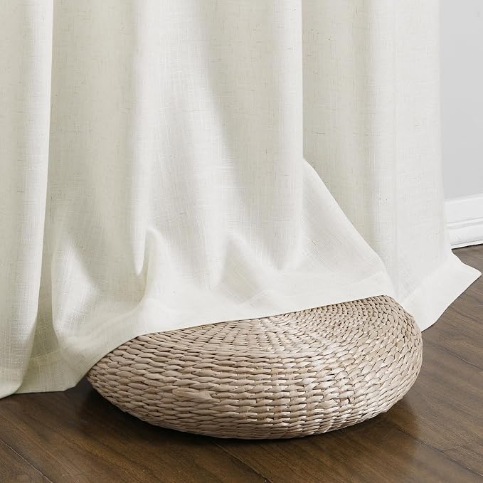 Linen Curtains 80 Inches Long for Living Room Natural Cream Semi Sheer Curtain Rod Pocket 2 Panels Set Boho Farmhouse Light Filtering Window Drapes for Bedroom Beige Ivory 52x80