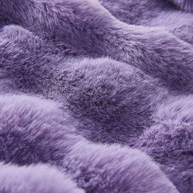 Lotus Karen Faux Fur Throw Blanket Purple - Big Bubble Rabbit Fluff Blanket for Couch Bed Sofa,Softest Fluffy Fuzzy Cozy Blanket,Thick Furry Plush Shaggy Warm Blankets for Women,50x60 Inches