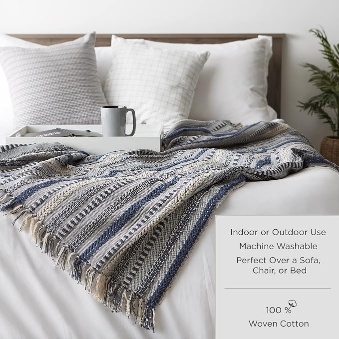 DII Braided Striped Decorative Throw Blanket, 50x60, Antique Green