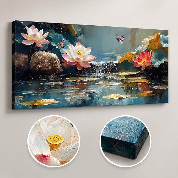 Anolyfi Lotus Canvas Wall Art for Living Room 40"x20" | HD Print, Easy to Hang, Durable and Colorfast, Zen Wall Decor Yoga Paintings for Spa Hallway Bedroom Home