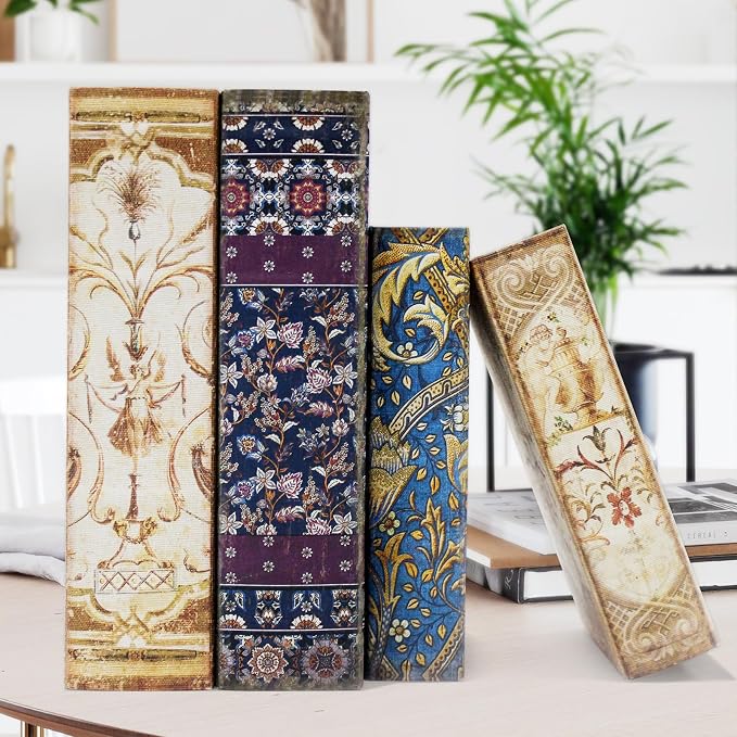 Decorative Book Boxes Set of 2 Magnetic Lock Faux Wooden Storage Book Box