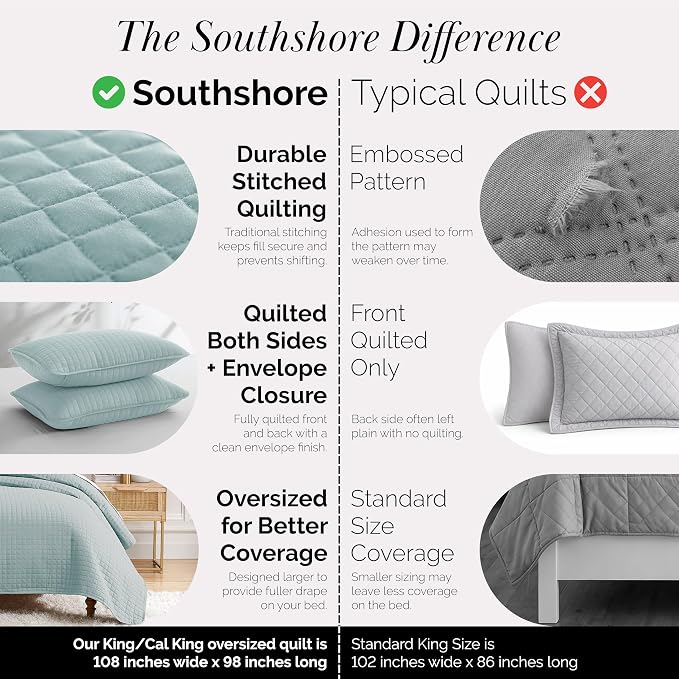 Southshore Fine Living, Inc. Oversized King Quilt Bedding Set, Microfiber Bedspread Blue, Pet Hair Resistant Bedding California King Size Quilt Coverlet Bedspread Set with 2 Shams, Sky Blue Quilts