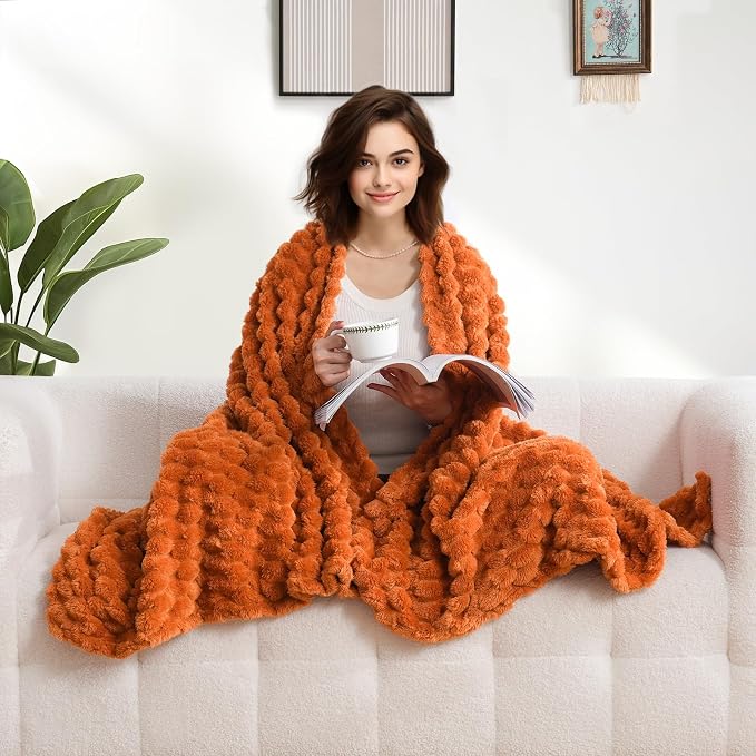 Excervent Big 3D Clouds Stylish Blanket for Kids, 40x50 Inch, Burnt Orange | Decorative Fuzzy Flannel Fleece Throw Blanket for Sofa, Super Soft Cozy Gifts for Kids & Pets, Suitable for All Seasons