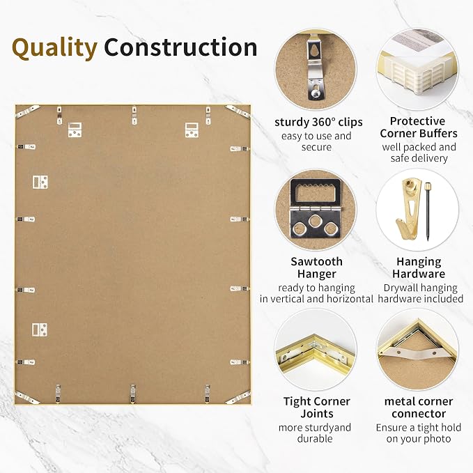 24x28 Metal Picture Frame with 22x26 Mat, Brushed Aluminum Finish, Tempered Glass, and Attached Hanging Hardware - Versatile Wall Display Frames for Vertical or Horizontal Orientation, Gold, 1 Pack