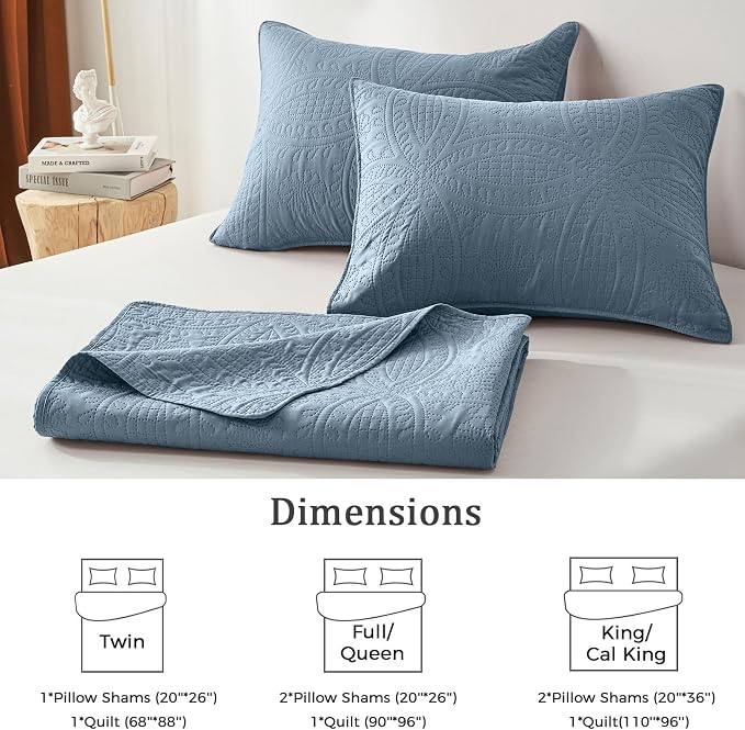 akkialla Dusty Blue Twin Quilt Set,Ultrasonic Lightweight Bedspread Coverlet for Modern Minimalist Bedroom,Soft Microfiber Coin Pattern Bedding,2-Piece (1 Quilt,1 Pillow Sham)