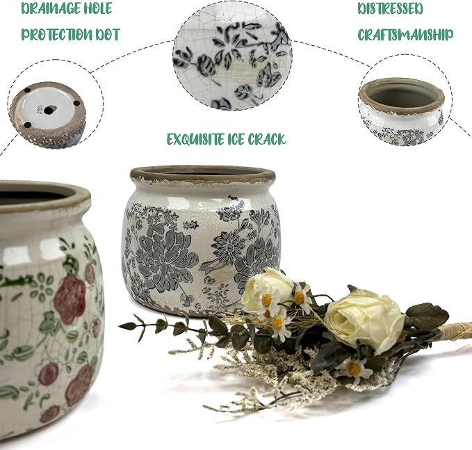 Dosayes Vintage Plant Pot, Gray, 6.29 inch Ceramic Flower Pot