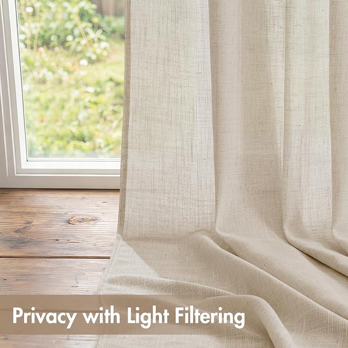 Oatmeal Linen Curtains 42x90 Inch Back Tab 4 Panels Farmhouse