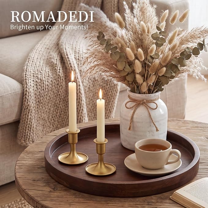 Candlestick Holders Taper Candle Holders, Romadedi Gold Candle Stick Candle Holder for Table Centerpiece, Wedding Reception, Festive Christmas Mantel Decoration or Home Decor, Set of 24 | for Standard Candlestick, Festive Table Centerpiece, Vintage Hom...