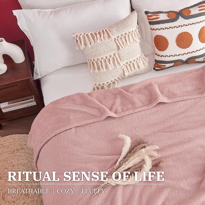 Ailemei Direct Knit Throw Blanket for Bed, Soft Thin Blankets for Sofa, Couch, Camping, Office Chair, Cozy Touch Lightweight Breathable Blanket All Season Use, Dusty Rose 50"×70"