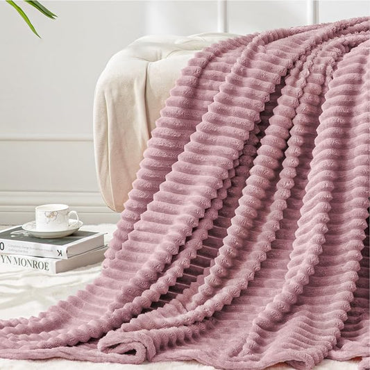 BEDELITE 3D Ribbed Berry Purple Fleece Twin Blanket for Bed, 60x80 Inch | Soft Warm Decorative Fluffy Blanket, Cozy Plush Lightweight Fuzzy Throw Blanket for Couch Sofa Room Decor, Gift for Women