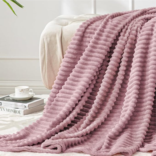BEDELITE 3D Ribbed Berry Purple Fleece Throw Blanket for Couch, 50x60 Inch | Soft Warm Decorative Fluffy Blanket, Cozy Plush Lightweight Fuzzy Throw Blanket for Bed Sofa Home Room Decor, Gift for Women
